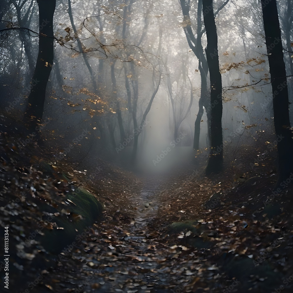 Wall mural AI generated illustration of a dark fantasy art depicting a haunted forest and an eerie atmosphere