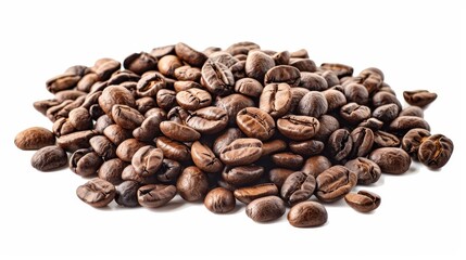 Fototapeta premium Isolated studio-lit top view of a mound of roasted coffee beans, meticulously arranged to showcase their rich color and texture