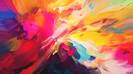 Abstract colorful brush strokes in oil on canvas, background. AI generated.