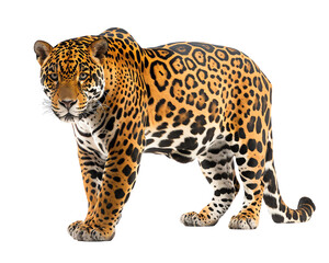 portrait of a jaguar panthera leo white isolate background