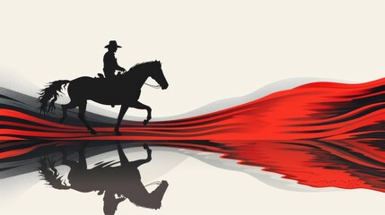 Rodeo, horse racing, wild west, western. Modern illustration isolated on a white background. Western cowboy in hat. Human rides a horse.