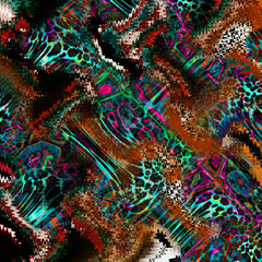 Combination textile collage pattern of wave and lines colored leopard snake tiger textures
