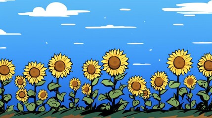 A sunflower field under a clear blue sky, with tall sunflowers facing the sun