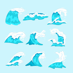 ocean waves set cartoon. splash surf, abstract light, nature beach ocean waves sign. isolated symbol vector illustration