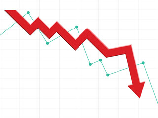 red arrow graph going down business decline trading loss economic recession
