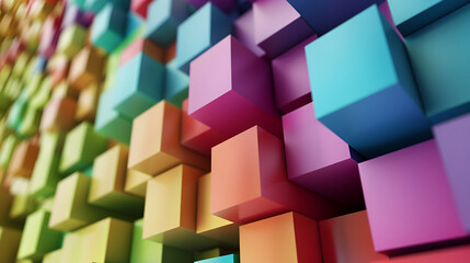 abstract 3d illustration of colorful cubes in a row, background ,Abstract background of cube blocks wall stacking design for cubic wallpaper background