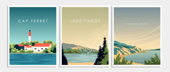 Travel poster collection, set, travel banner, cover, card