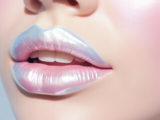female lips close-up, macro, iridescent