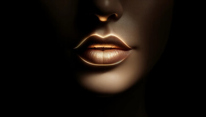 A close up of a woman's lips with a gold tint