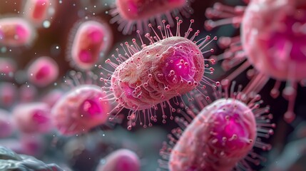 Obraz premium This is a microscopic image of the bacteria that causes tuberculosis. The bacteria are rod-shaped and have a pink color. They are surrounded by a clear fluid.