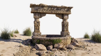 Fototapeta premium A stone archway with a well in the middle