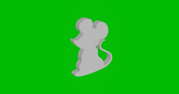 Animation of rotation of a white mouse symbol with shadow. Simple and complex rotation. Seamless looped 4k animation on green chroma key background