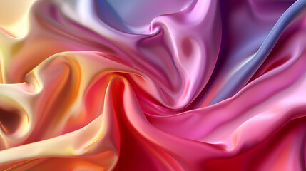 Holographic waved silk background with folds ,abstract background of colored silk or satin fabric with waves and folds ,abstract wavy background with smooth lines in red and yellow colors