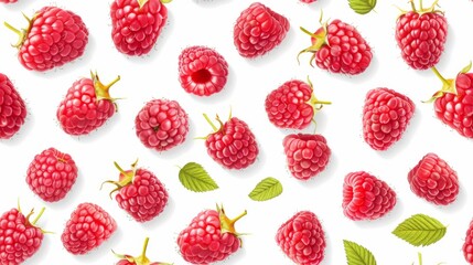 Seamless pattern of raspberries on white background