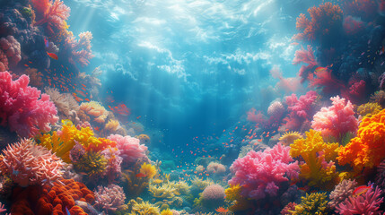 Underwater Coral Reef with Sunlight Beams