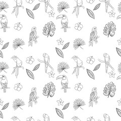 Line art of birds. Vector illuatration seamless pattern.