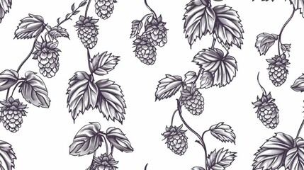 Seamless pattern with hand drawing hop on white background