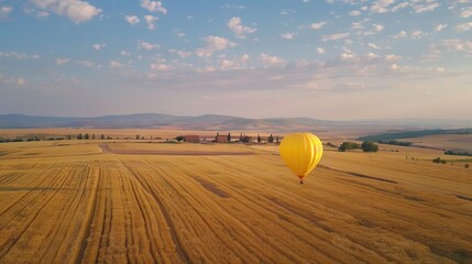 Balloon in Sunrise view of tea plantation landscape. AI generated illustration