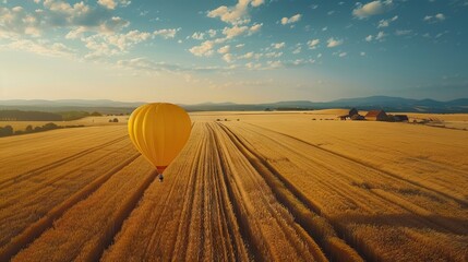 Balloon in Sunrise view of tea plantation landscape. AI generated illustration