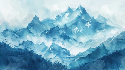 Landscape with mountains, birds and fog in monochrom painted in watercolor. AI generated illustration