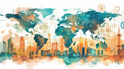 Craft an image showcasing the global reach and influence of banking institutions