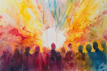 Diverse People Gathering Together., Pentecost a Christian holiday, the descent of the Holy Spirit.