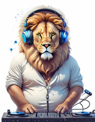 Naklejka premium Lion tiger money animal isolated black and white white music DJ party entertaining smile hiphop pet water color illustratio printing design for tshirt for back ground phone case