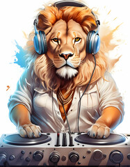 Naklejka premium Lion tiger money animal isolated black and white white music DJ party entertaining smile hiphop pet water color illustratio printing design for tshirt for back ground phone case