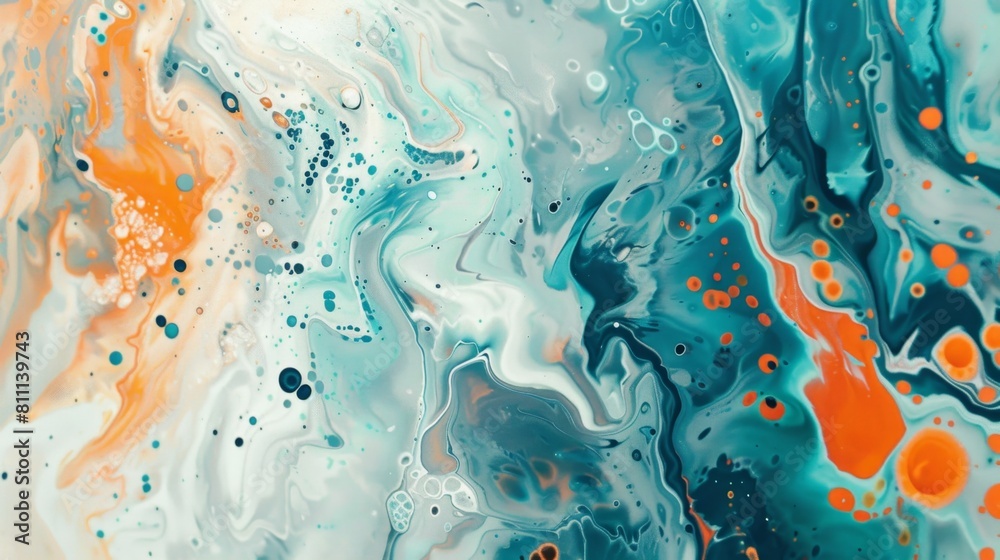 Poster a textured abstract painting featuring vibrant orange and blue colors in a dynamic composition.