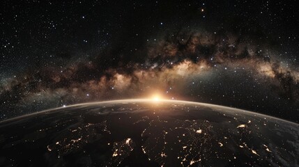 Fototapeta premium When viewed from outer space planet Earth lights up with the twinkling of stars showcasing its place among the celestial elements of the vast solar system and universe