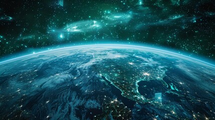 Obraz premium Craft an image that encapsulates the vastness of global cyberspace