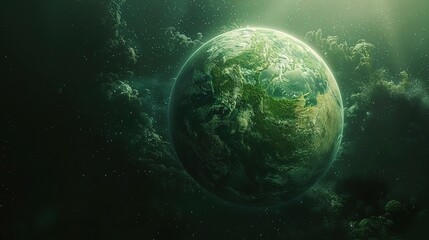 Ecological Oasis: Journey into an oasis of ecological beauty with a vibrant green earth background set against the backdrop of space