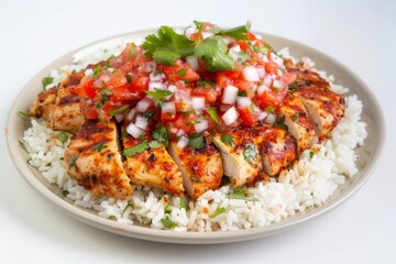 Tasty Adobo Chicken with Colorful Margarita Salsa and Rice Bed