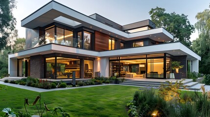 Fototapeta premium Captivating Contemporary Residence Showcasing Innovative Architecture and Stylish Modern Living