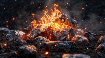 3D realistic image of a campfire, clean lighting, isolated on background