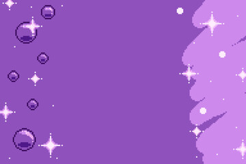Pixel Art Style Purple Background Template with Flowing Bubbles and Hand drawn Marker