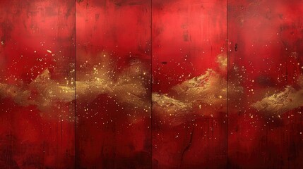Red and Gold Painting on Wooden Wall