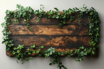 Wooden Sign Covered in Green Leaves