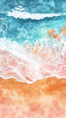 Obraz premium A beach scene with sand and waves, watercolor illustration.
