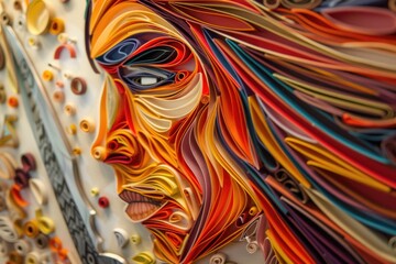 Close up of a paper sculpture of a woman's face. Great for art and creativity concepts