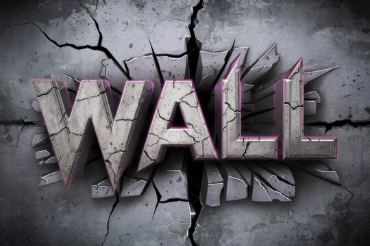 Cracked Concrete With Word Wall, Bold Text Design Impacting Visual.