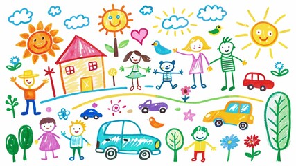 Fototapeta premium Young Artist's Vision, Chalk on White Canvas