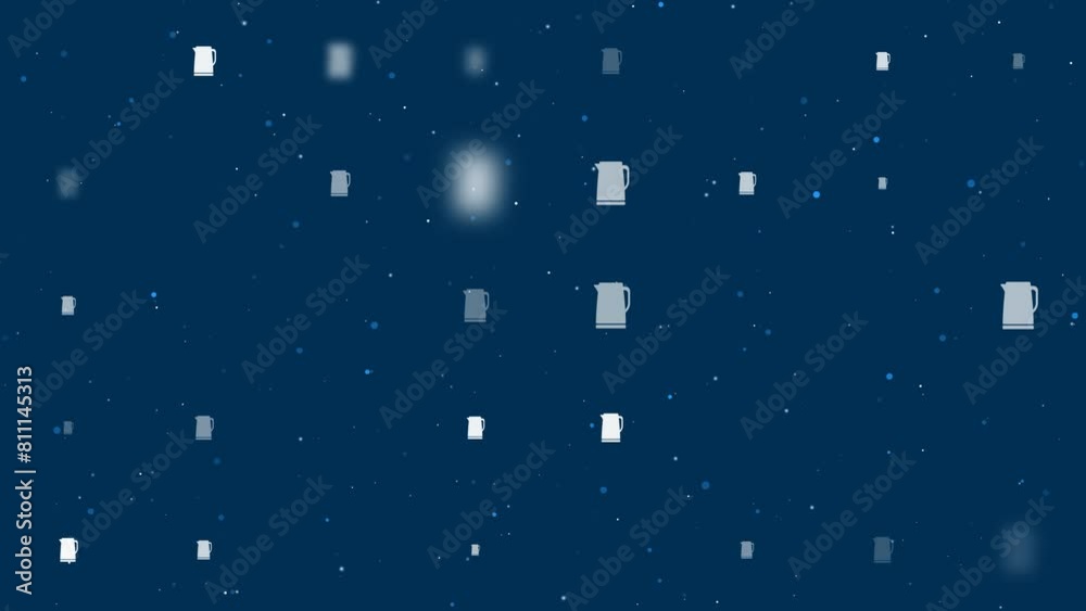 Poster template animation of evenly spaced kettle symbols of different sizes and opacity. animation of tran