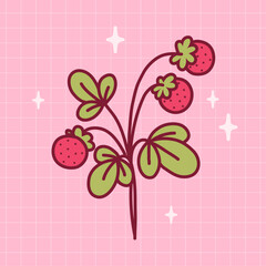 Wild strawberry. Cute line art. Hand drawn vector illustration.