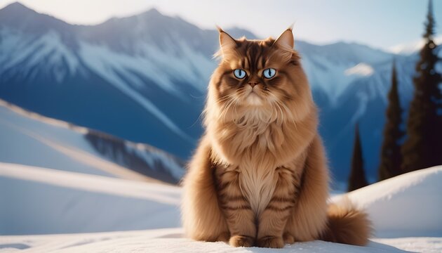 international cat day with a beautiful persian cats with blue eyes are standing behind them concept of day light with natural background