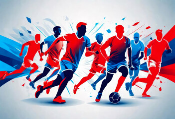 Fototapeta premium Football or soccer players in action banner background 