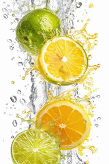 water fall on fresh and juicy lemon