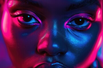 Close up of a woman's face with neon makeup. Perfect for beauty and fashion concepts