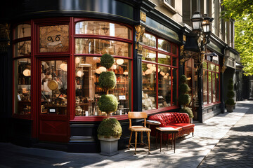 Barber Shop Exterior View: Storefront of barbershop on a quiet city street.