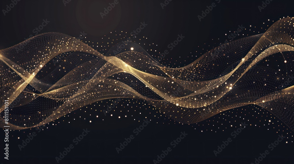 Poster abstract golden wave. shiny gold line design element with sparkling effect on dark background